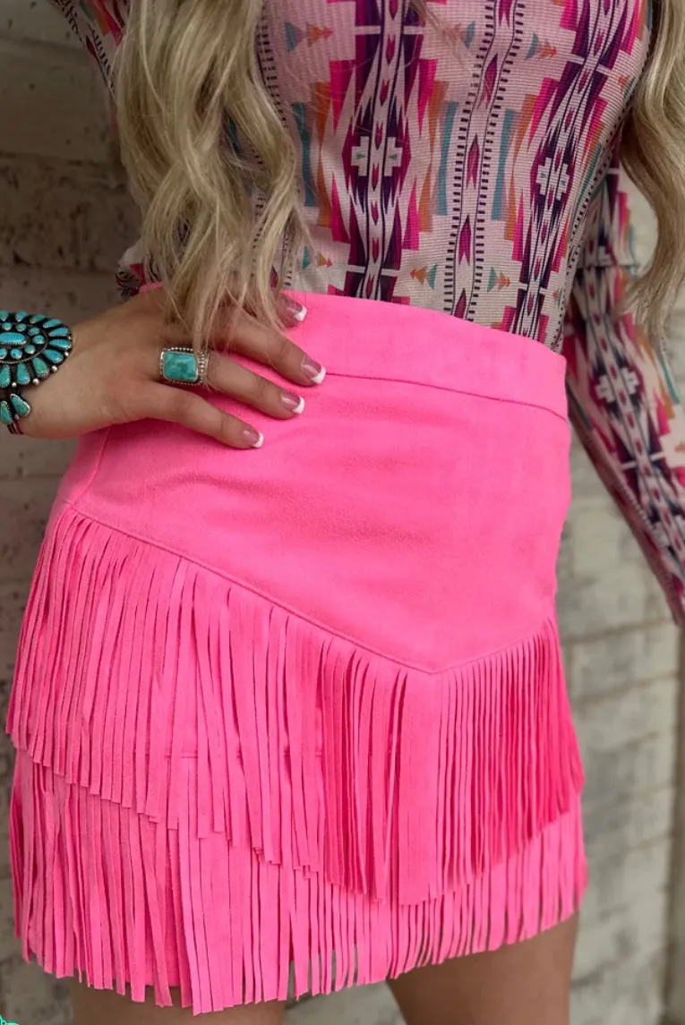 Forth Worth Fringe Skirt Pink