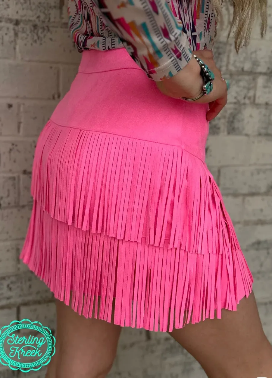 Forth Worth Fringe Skirt Pink