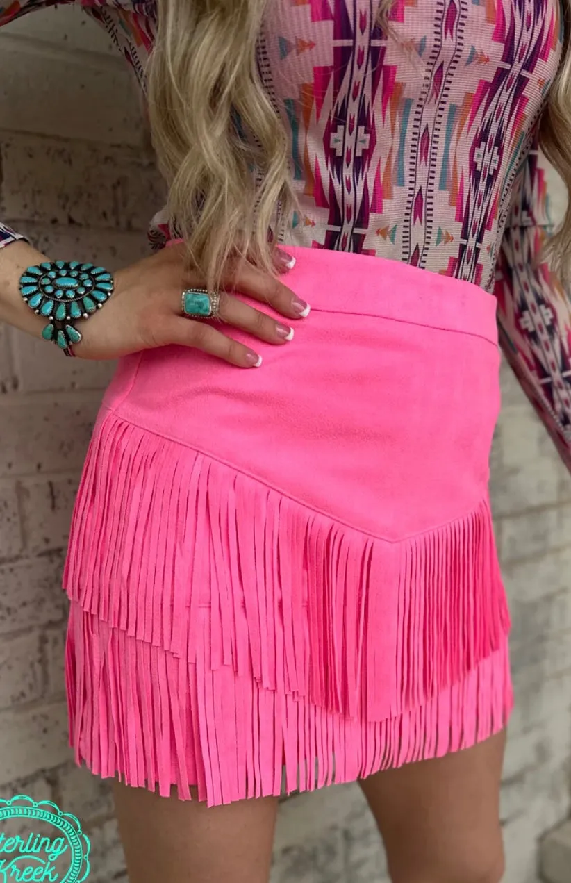 Forth Worth Fringe Skirt Pink