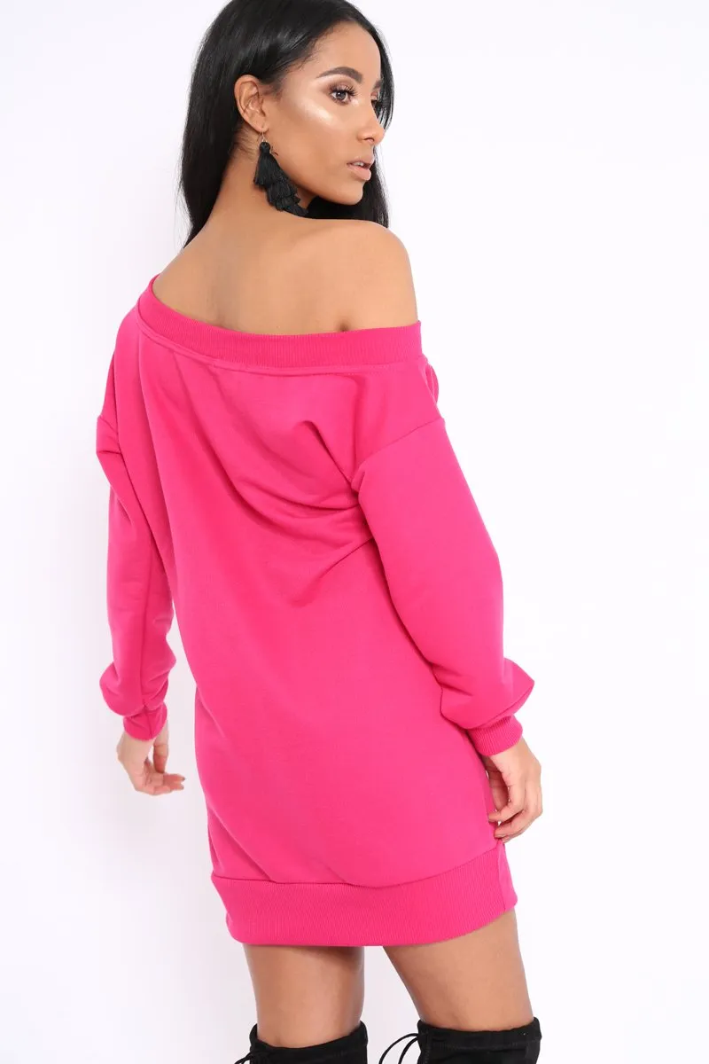 Fuchsia Bardot Sweater Dress - Ariel