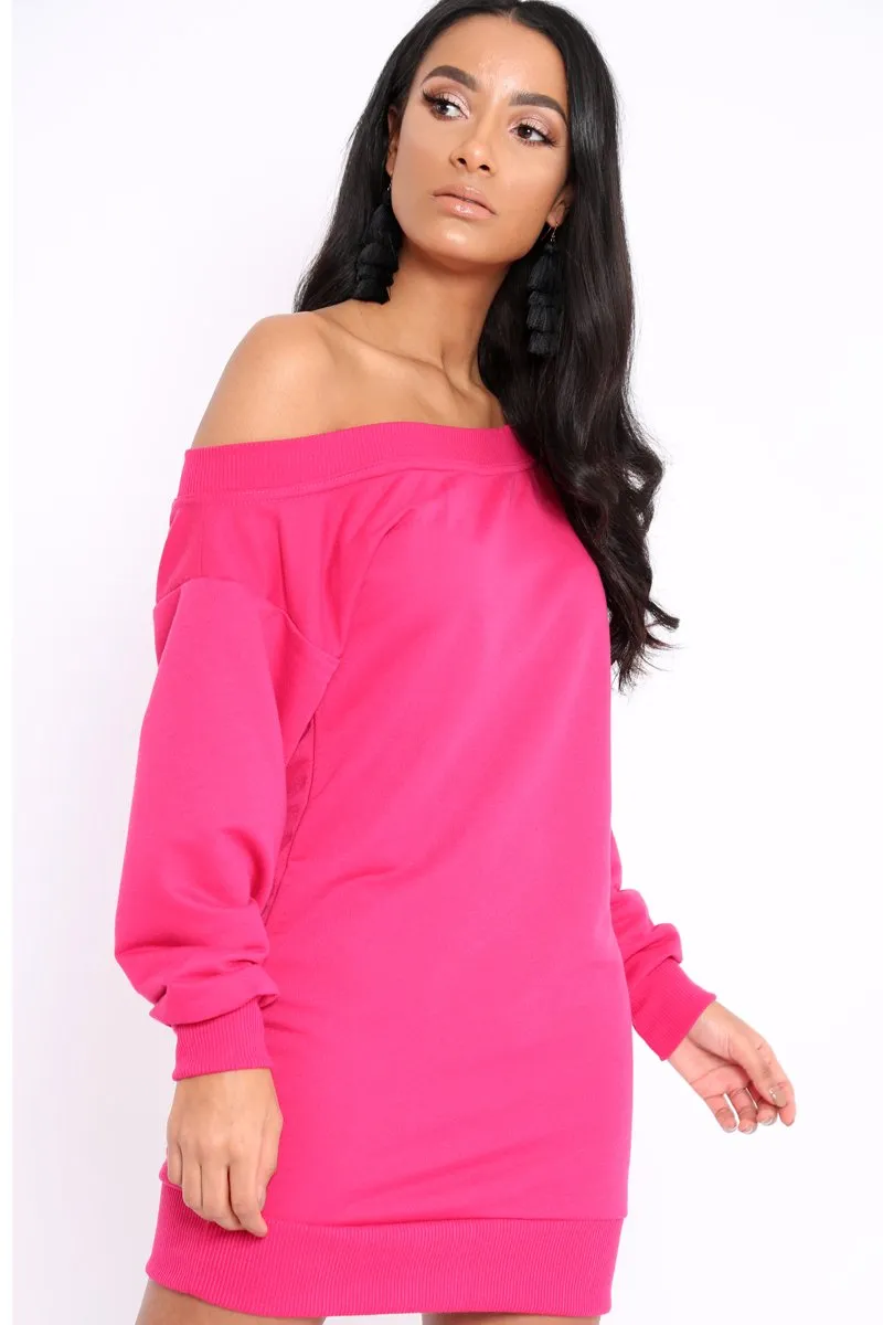 Fuchsia Bardot Sweater Dress - Ariel