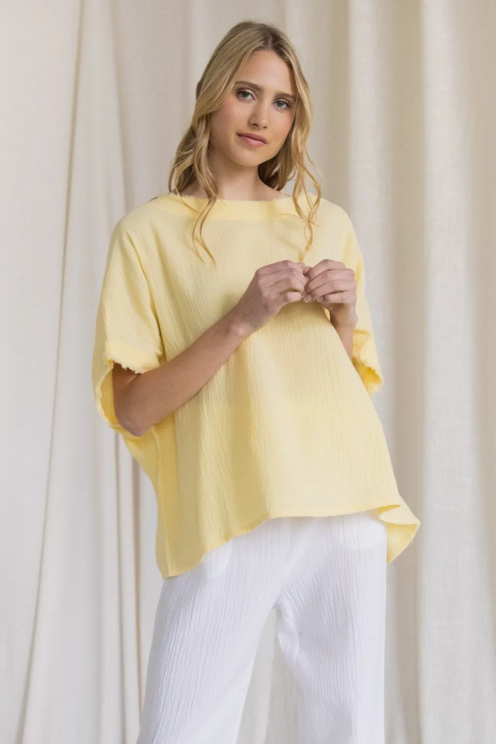 Gauze raw edge poncho top