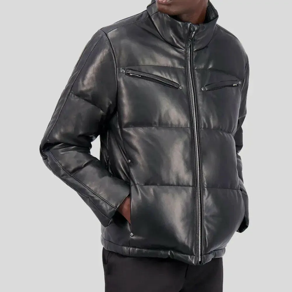 Genuine Leather Puffer Jacket Lambskin Leather Puffer Jacket Mens