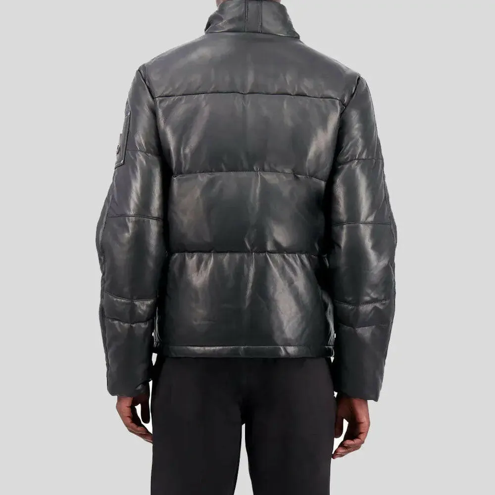 Genuine Leather Puffer Jacket Lambskin Leather Puffer Jacket Mens