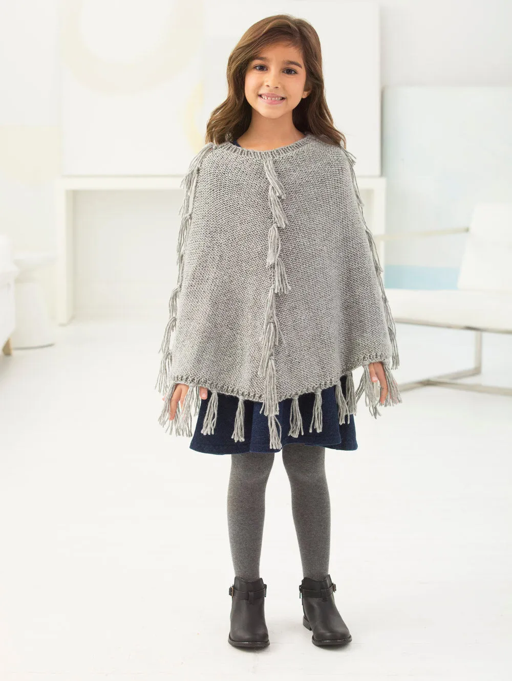 Girl's Fringed Poncho (Knit-Crochet)