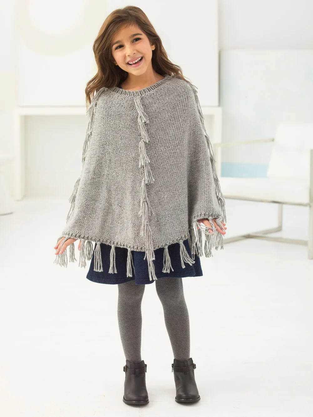 Girl's Fringed Poncho (Knit-Crochet)