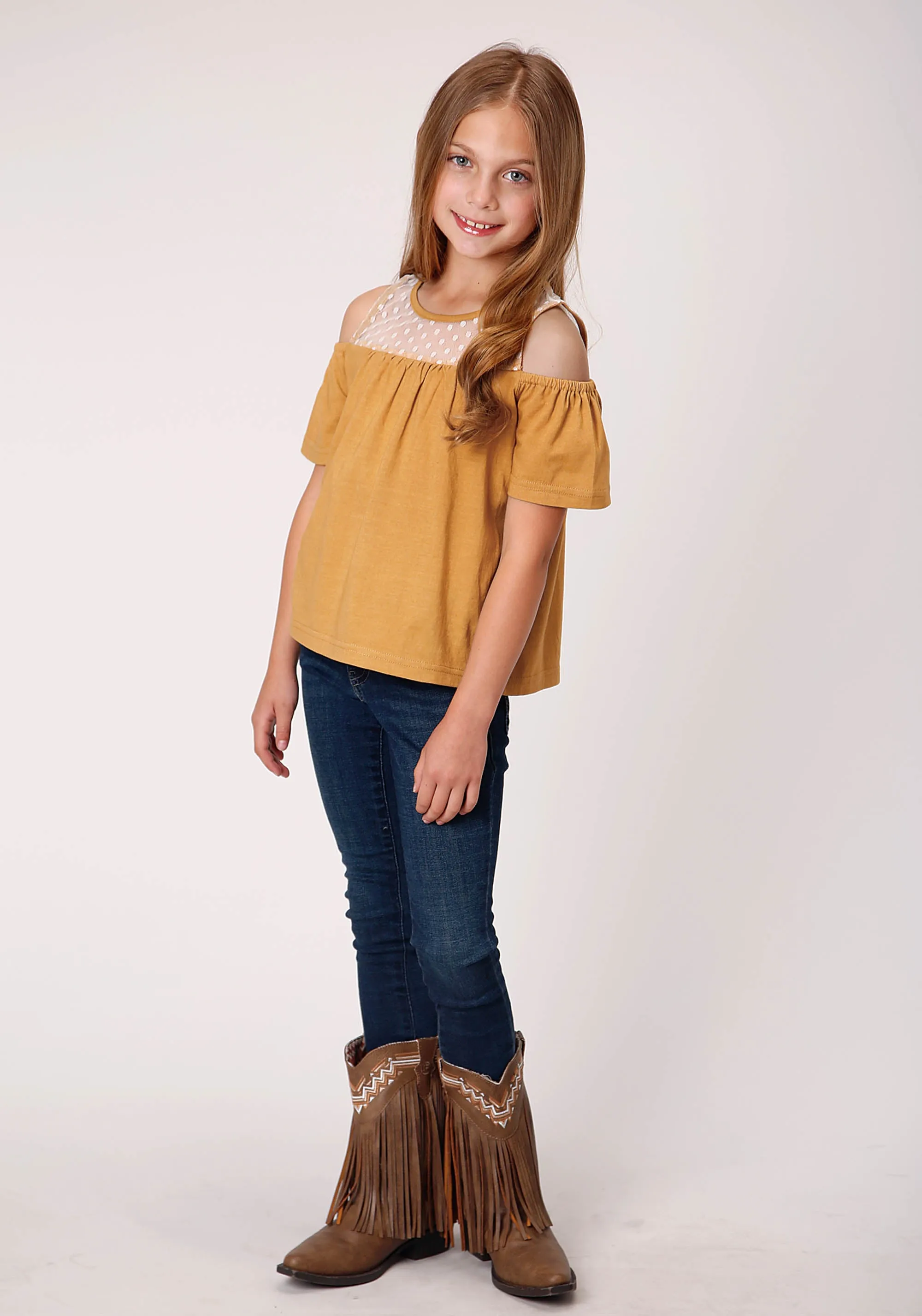 GIRLS SHORT SLEEVE BUTTON DIP DYE COTTON WESTERN SHIRT