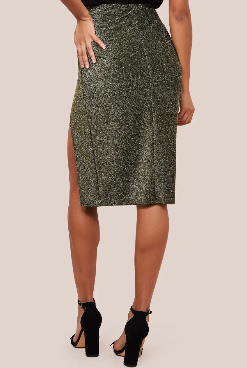 Goddiva Knot Front Thigh Split Midi Skirt - Gold