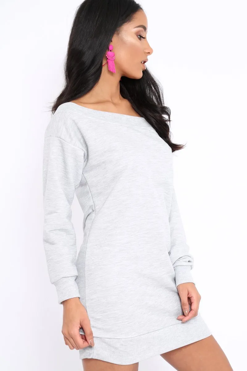 Grey Bardot Sweater Dress - Ariel