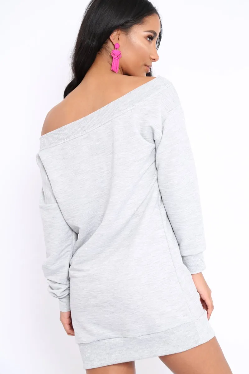 Grey Bardot Sweater Dress - Ariel