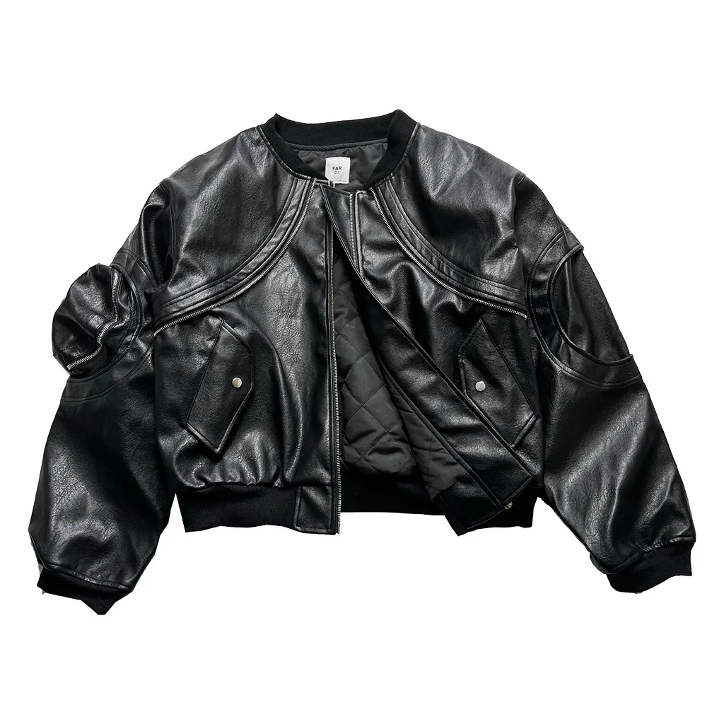 Halloy™ Curved Bomber Leather Jacket