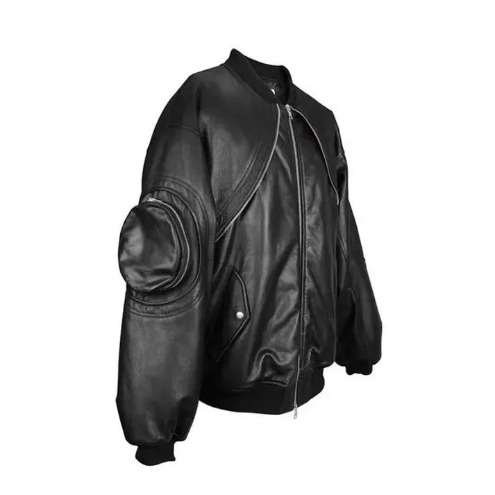 Halloy™ Curved Bomber Leather Jacket