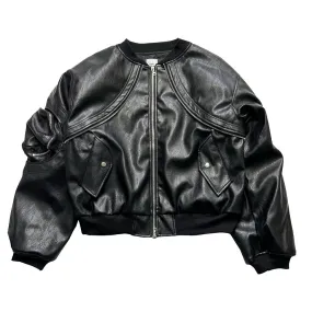 Halloy™ Curved Bomber Leather Jacket