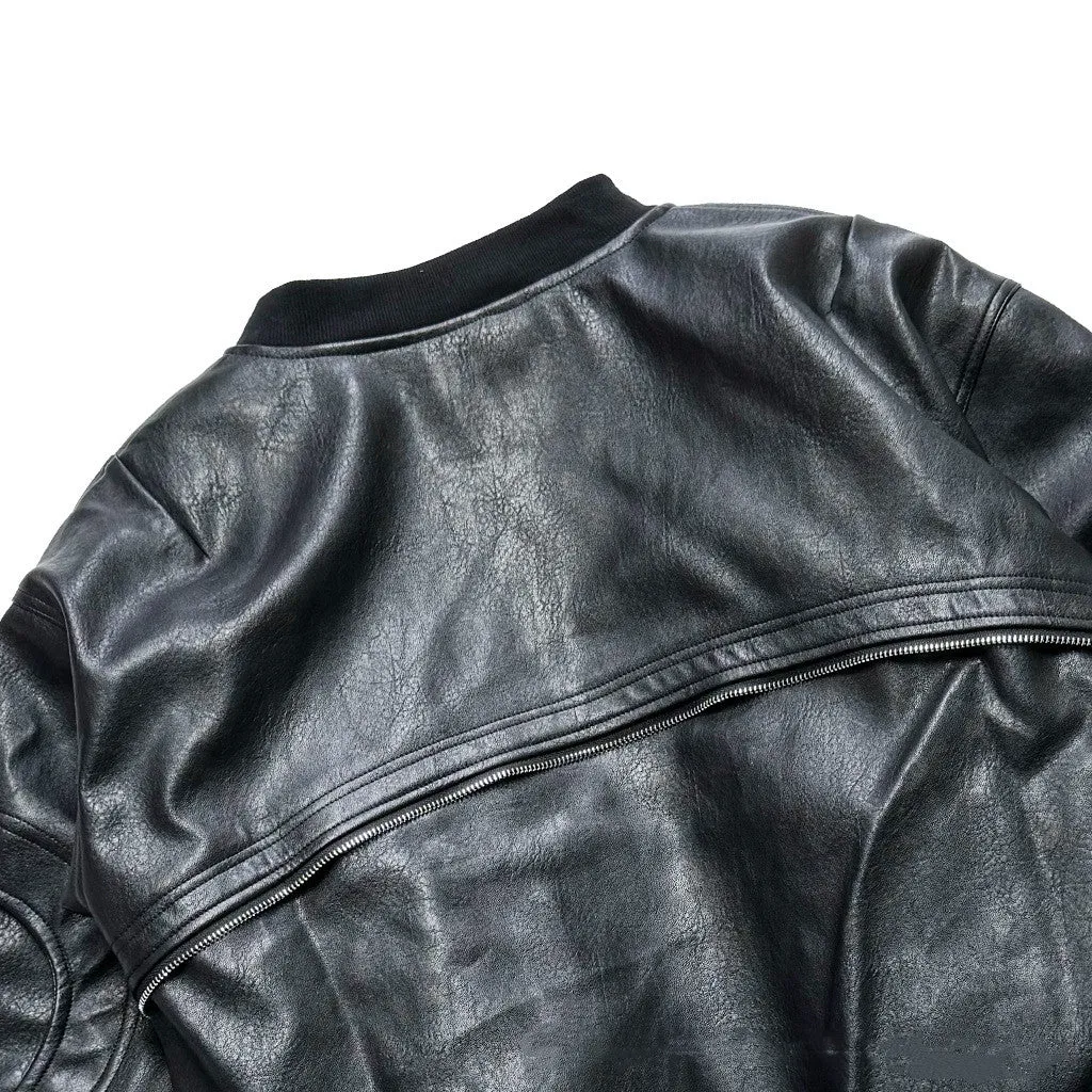 Halloy™ Curved Bomber Leather Jacket