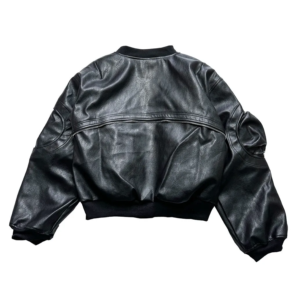 Halloy™ Curved Bomber Leather Jacket