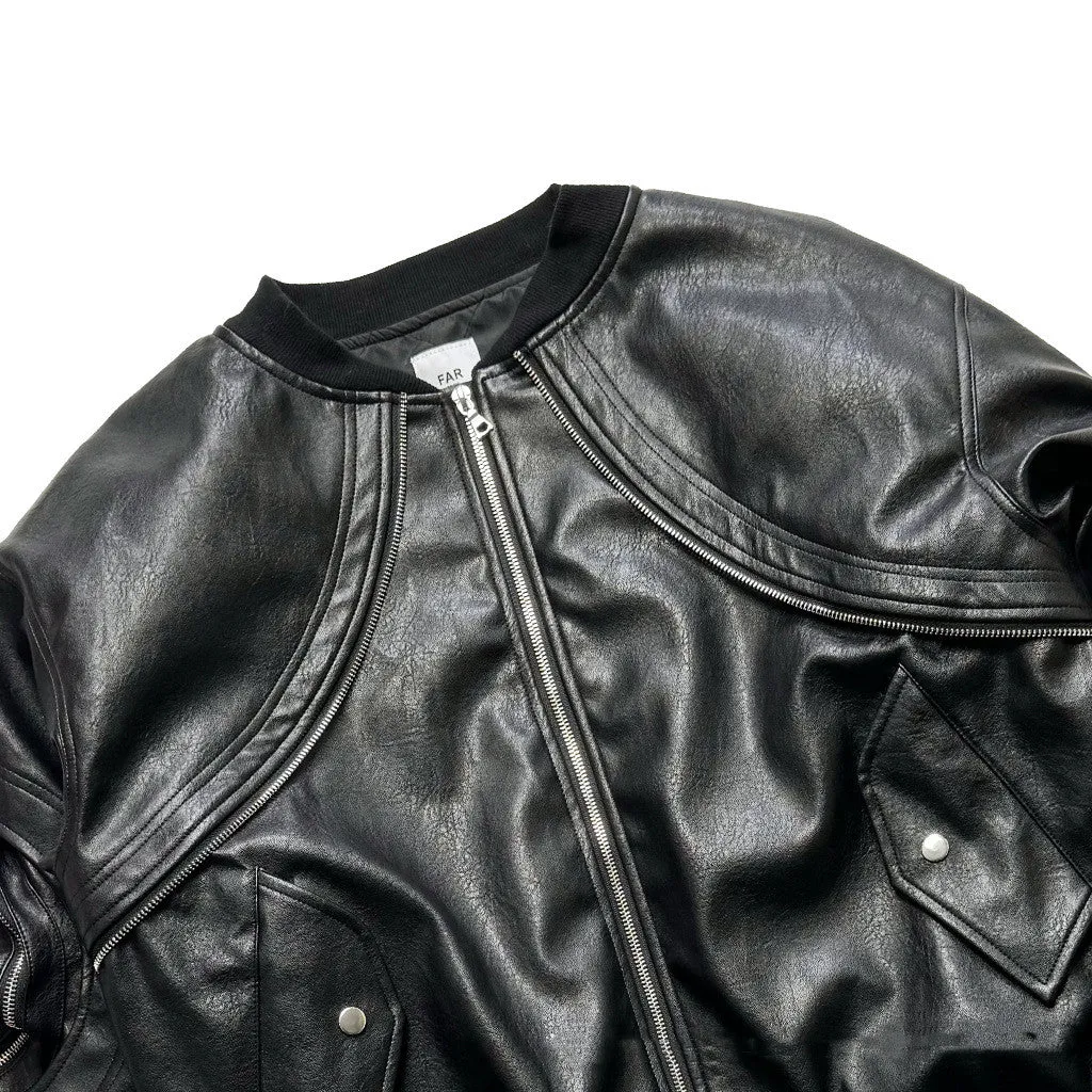 Halloy™ Curved Bomber Leather Jacket