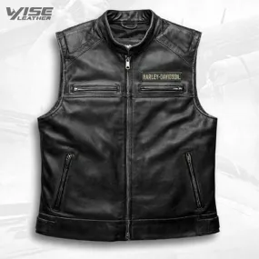 Harley Davidson Vintage Sleeveless Real Leather Biker Jacket