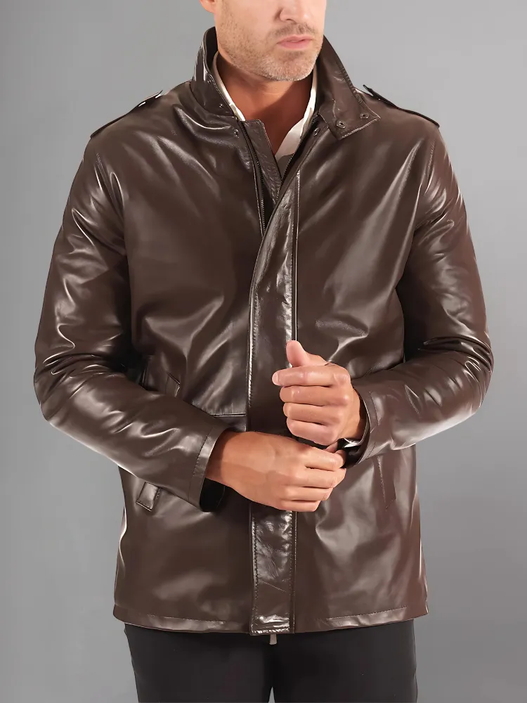 Heavy-duty Brown Leather Bomber Jacket