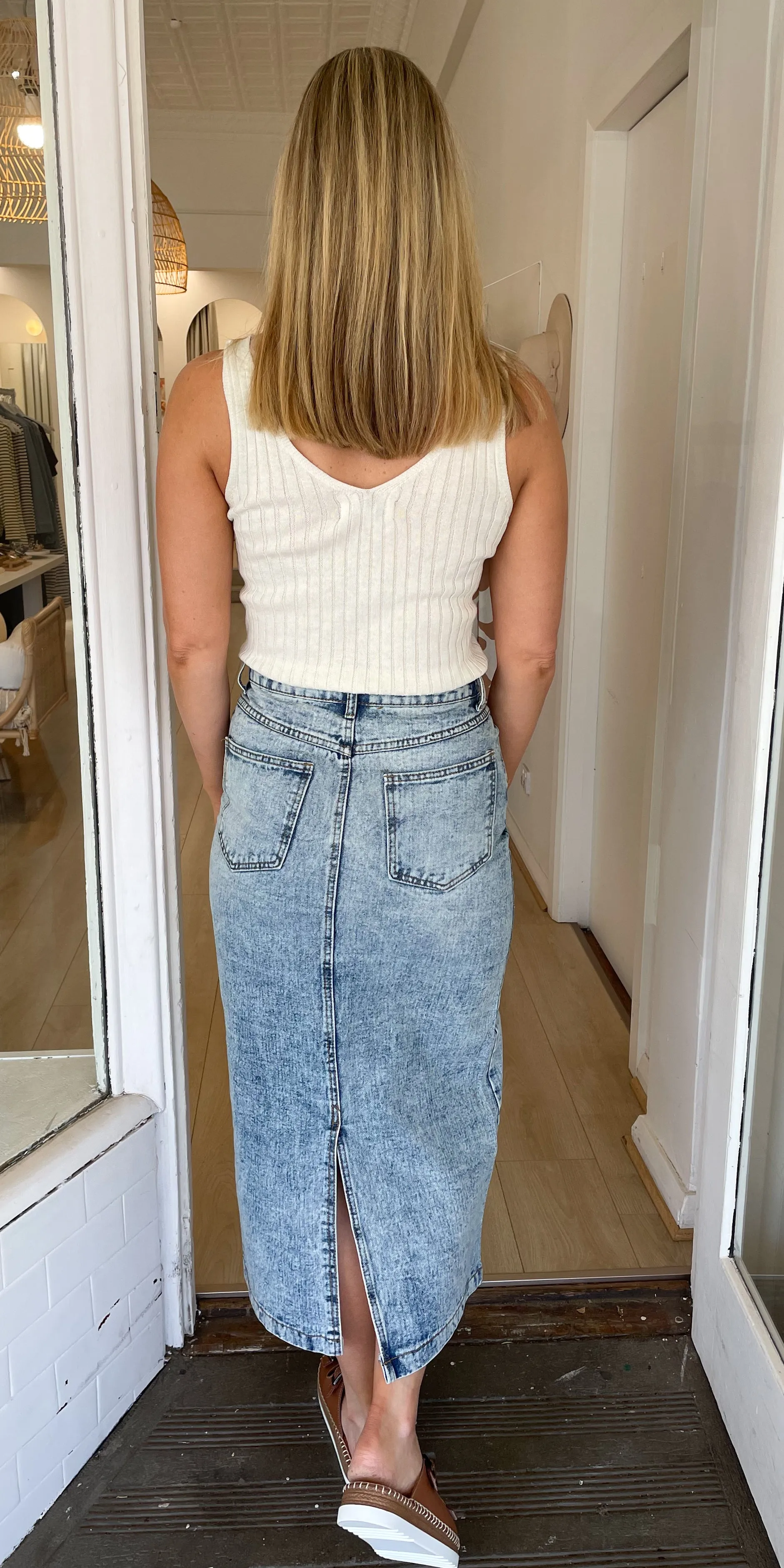 Henley denim skirt