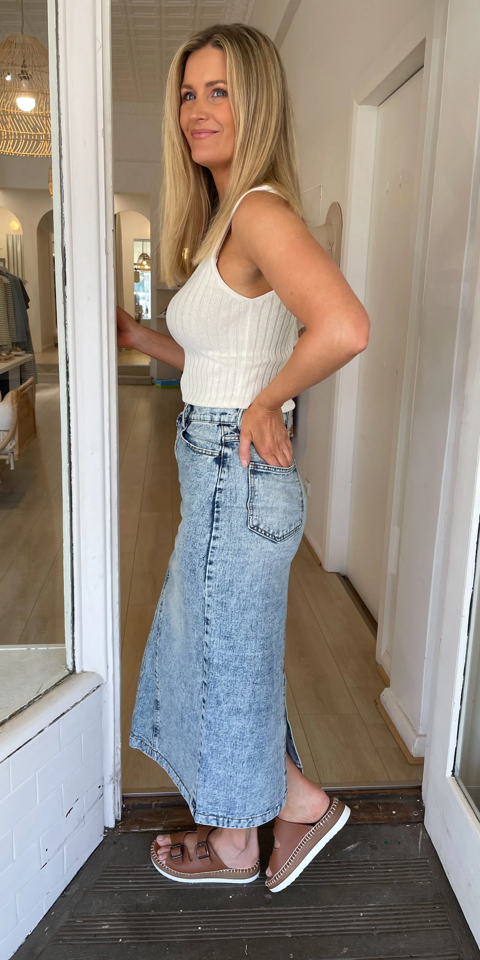 Henley denim skirt