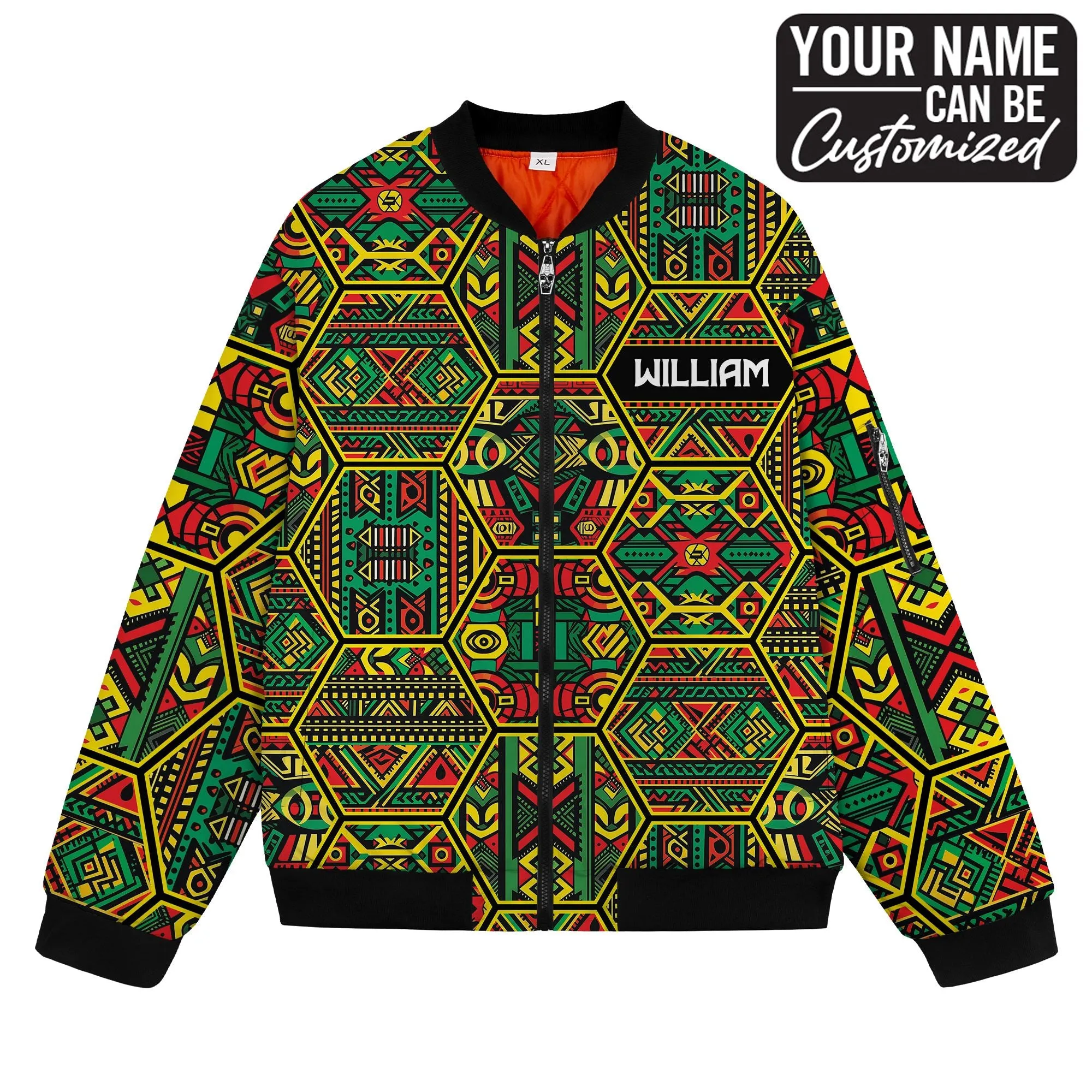 Hexagon African Patterns in Pan-African Colors Bomber Jacket