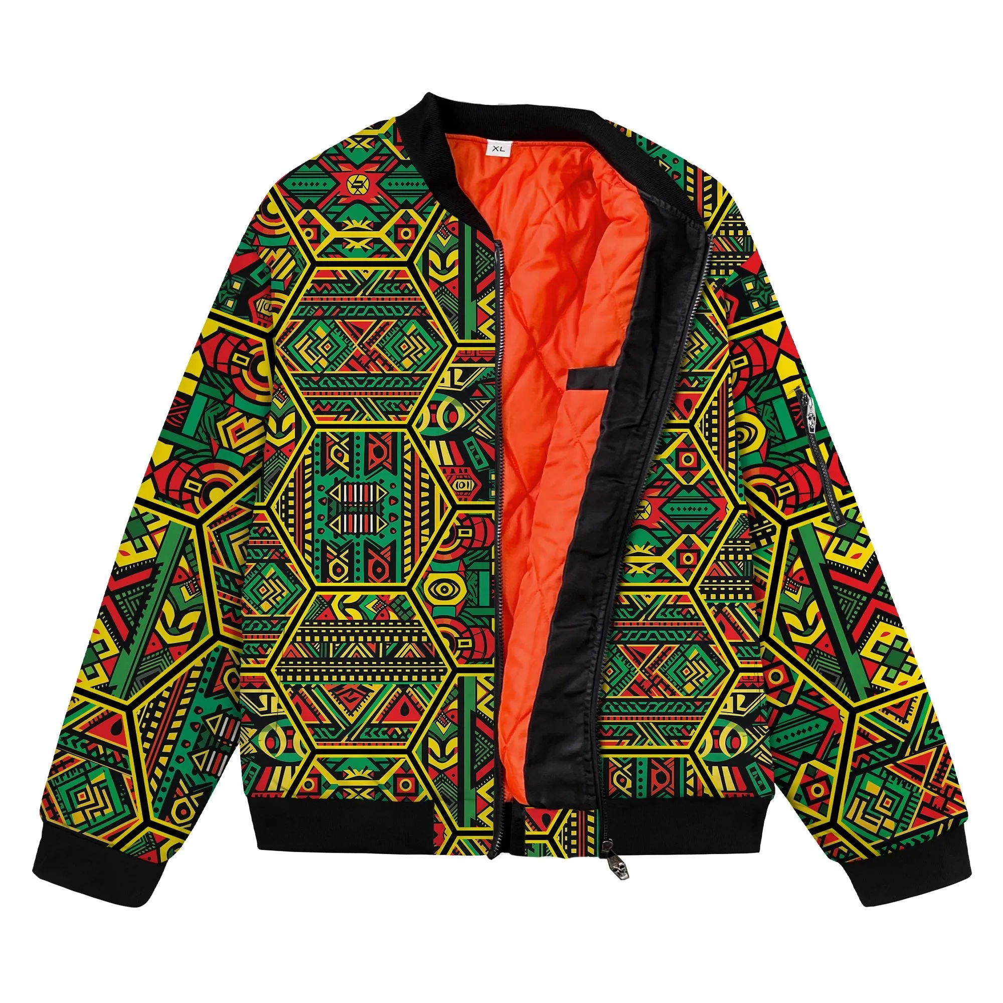 Hexagon African Patterns in Pan-African Colors Bomber Jacket