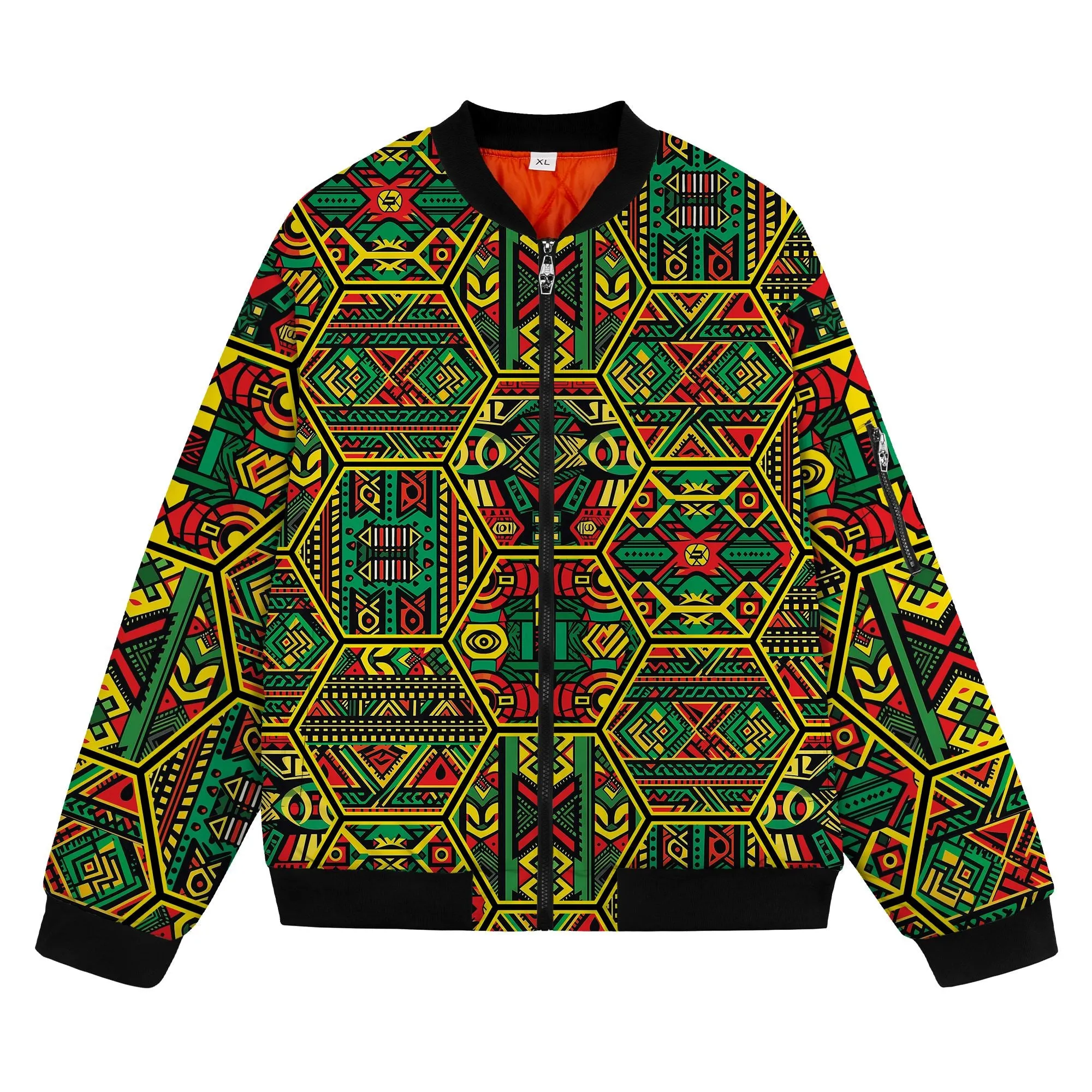 Hexagon African Patterns in Pan-African Colors Bomber Jacket