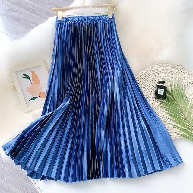 High Waist Satin Pleated Skirt