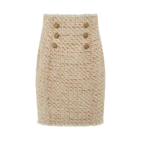 High Waisted 6 Button Tweed Short Skirt in Multi Beige