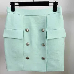 Hight Waisted Mint Formal Skirt Gold-tone Mini Skirt for Ladies