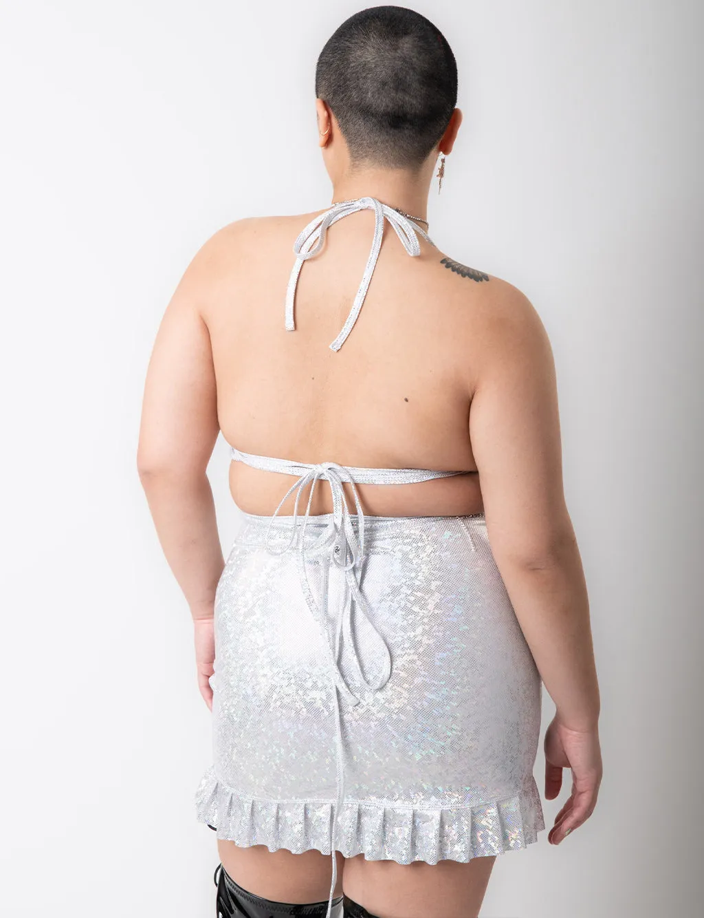 HOLOGRAPHIC FRILL SKIRT - PLAYA WHITE