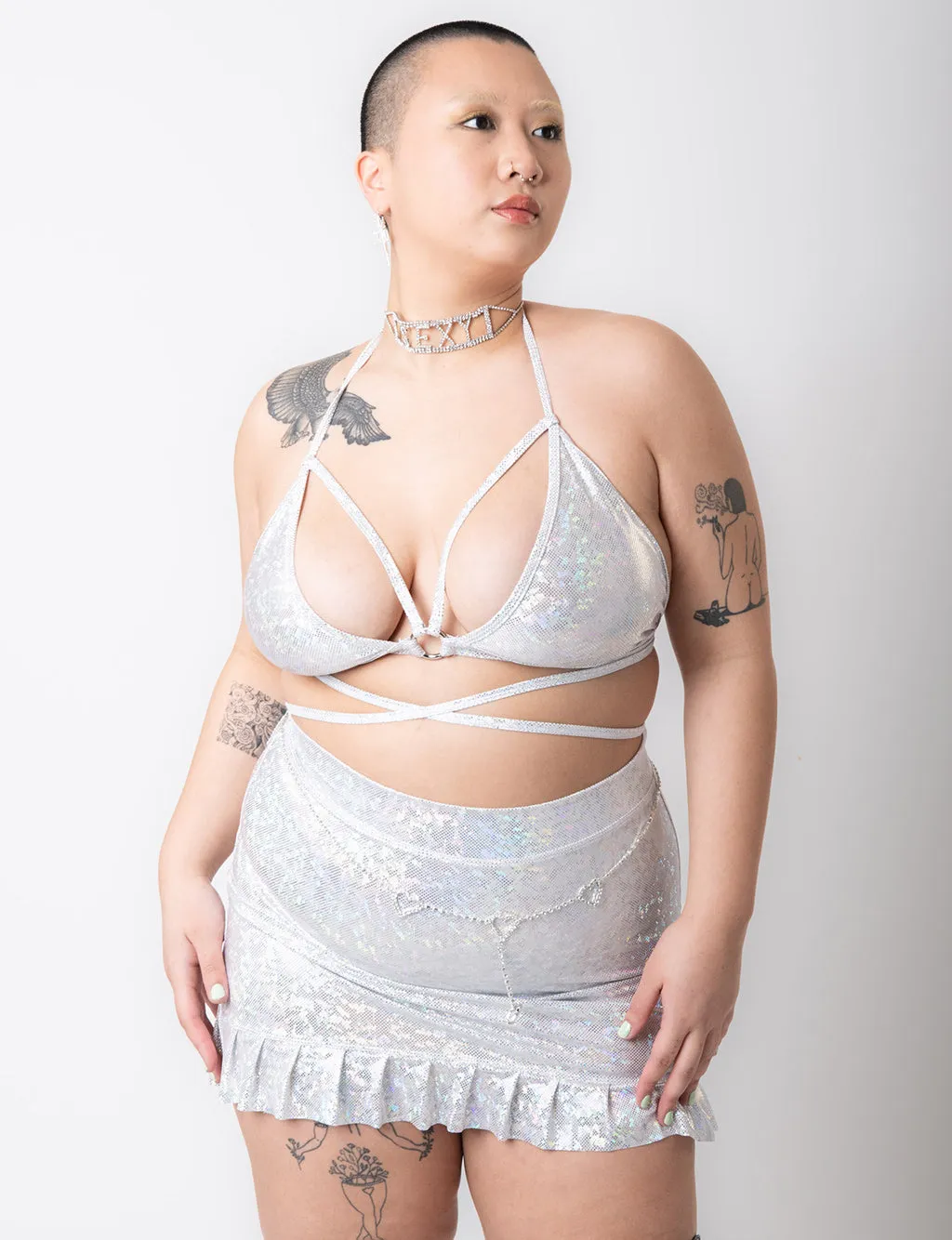 HOLOGRAPHIC FRILL SKIRT - PLAYA WHITE