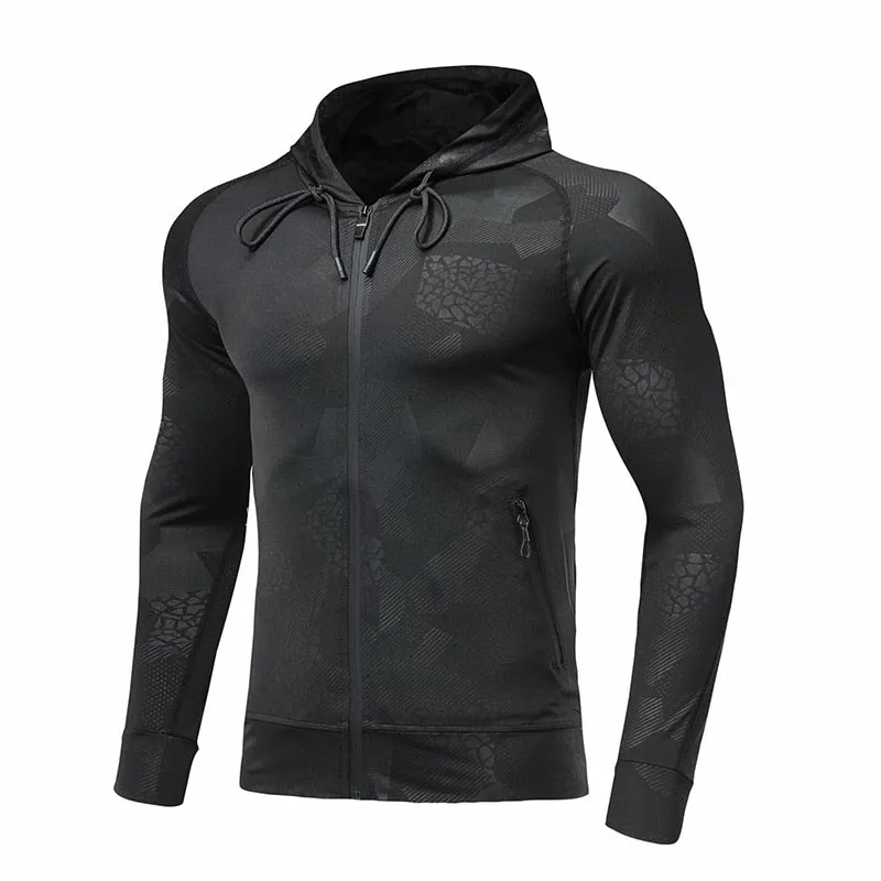 Hooded Sport Jacket Men Fitness Jersey Tight Top Outdoor Soccer Gym Hoodie Windbreaker Plus Velvet Running Jogging Coat