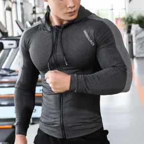 Hooded Sport Jacket Men Fitness Jersey Tight Top Outdoor Soccer Gym Hoodie Windbreaker Plus Velvet Running Jogging Coat