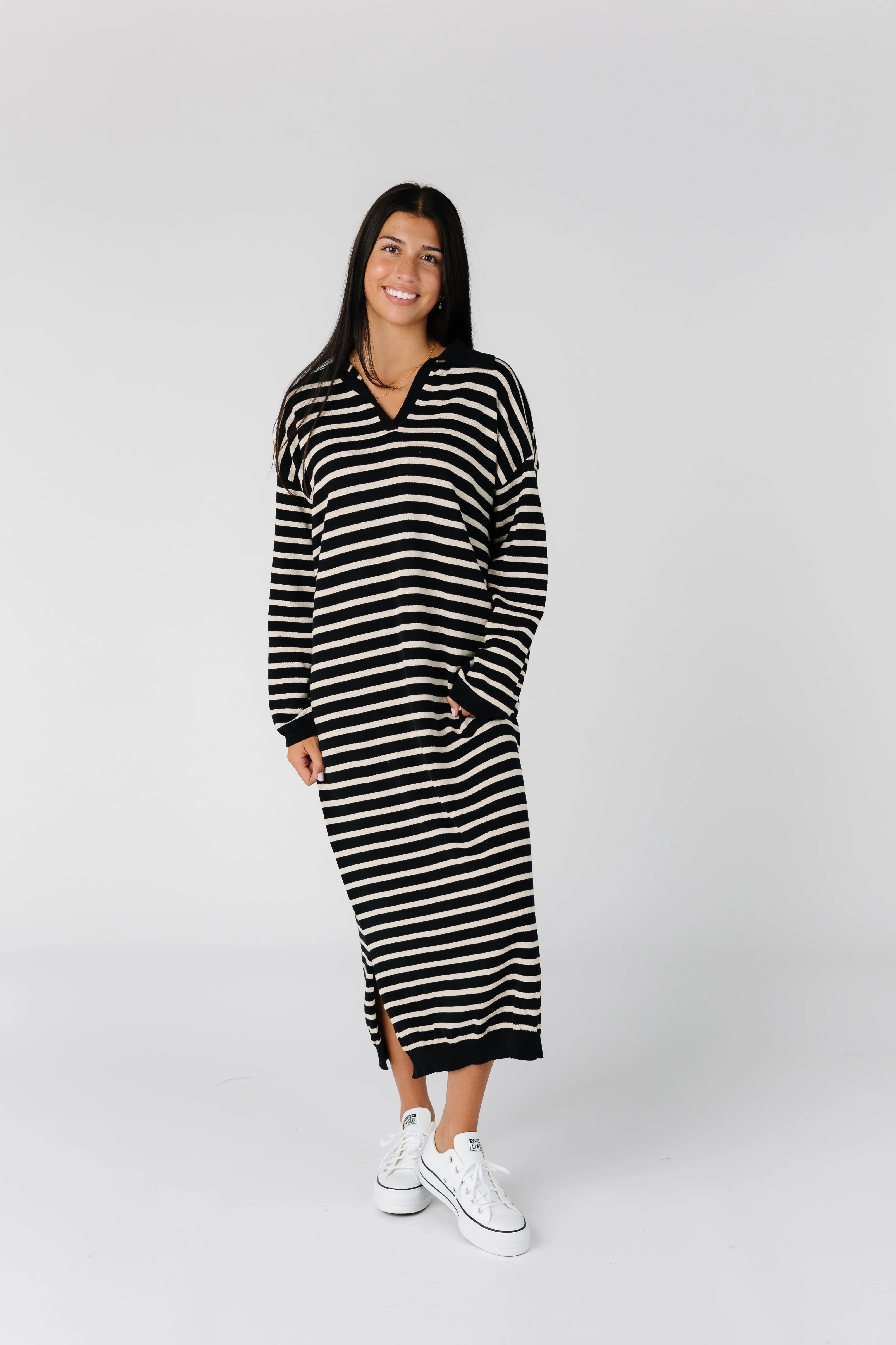 Hunter Striped Collar Sweater Dress