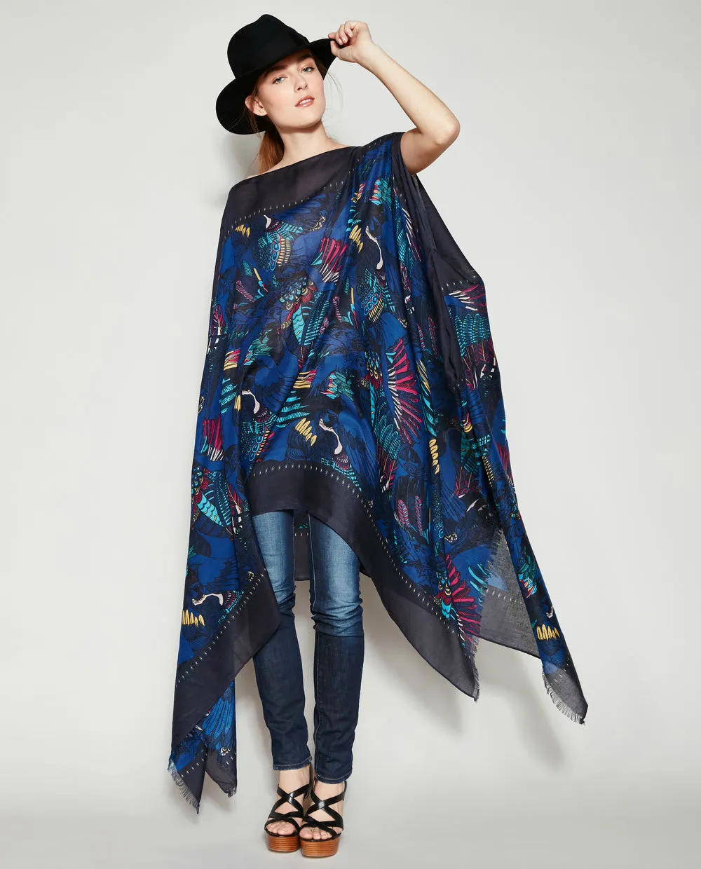 INDIGO WINGS PASHMINA PONCHO