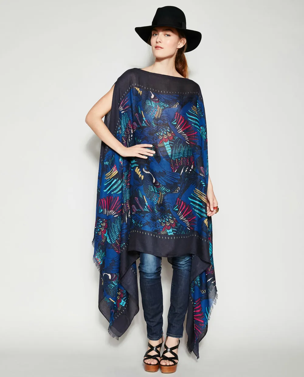 INDIGO WINGS PASHMINA PONCHO