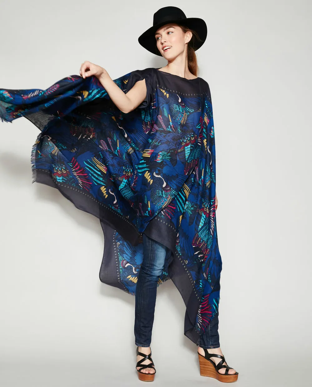 INDIGO WINGS PASHMINA PONCHO