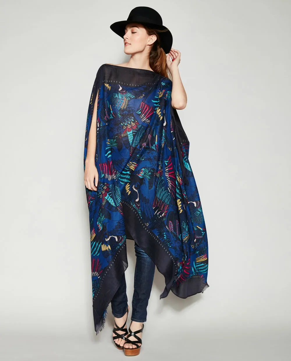 INDIGO WINGS PASHMINA PONCHO