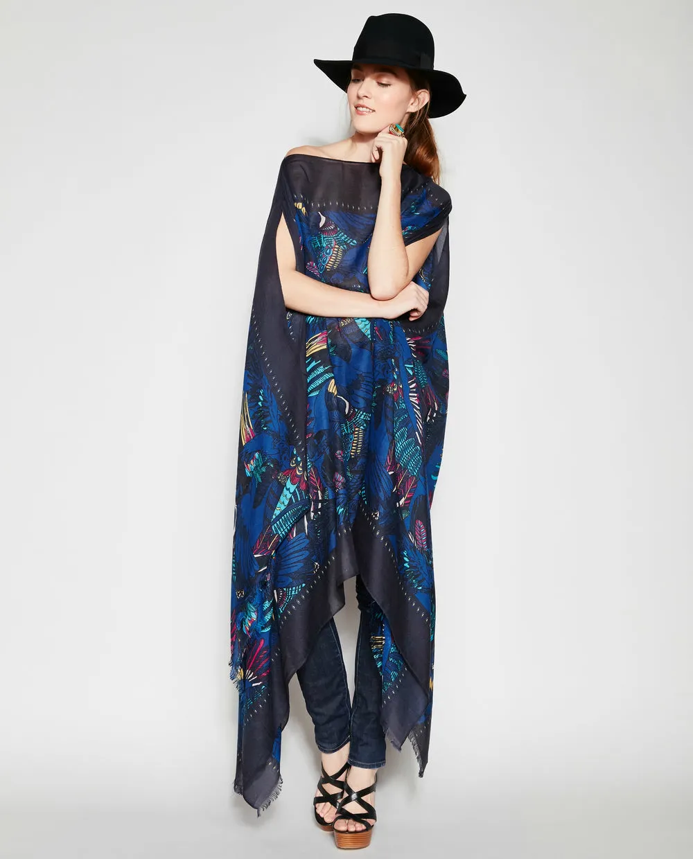 INDIGO WINGS PASHMINA PONCHO