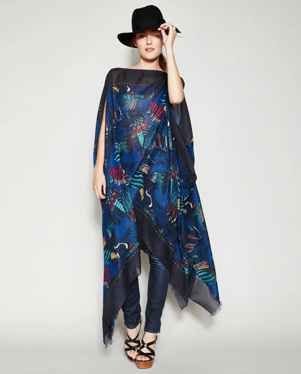 INDIGO WINGS PASHMINA PONCHO