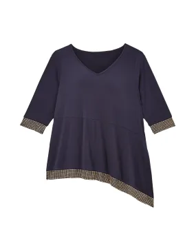 Janice Asymmetrical Embellished Top | Navy / Gold