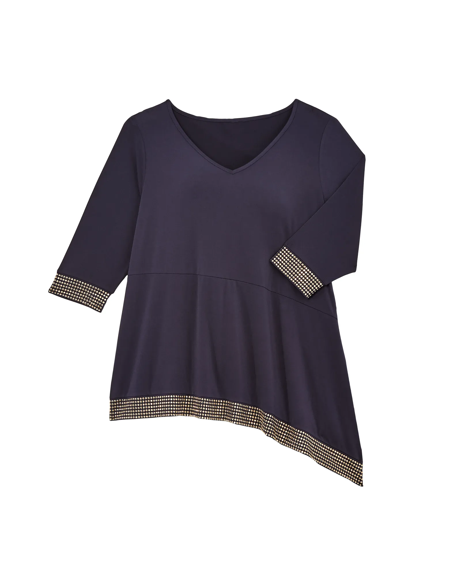 Janice Asymmetrical Embellished Top | Navy / Gold