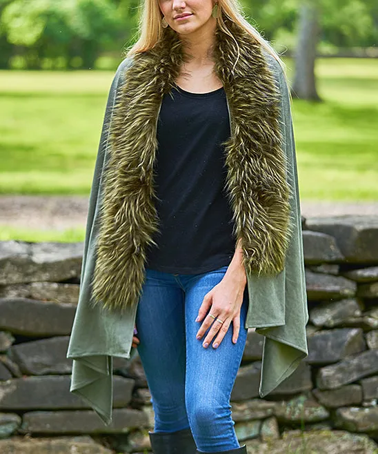 JC060286 Fur-Trim Shawl/Ruana