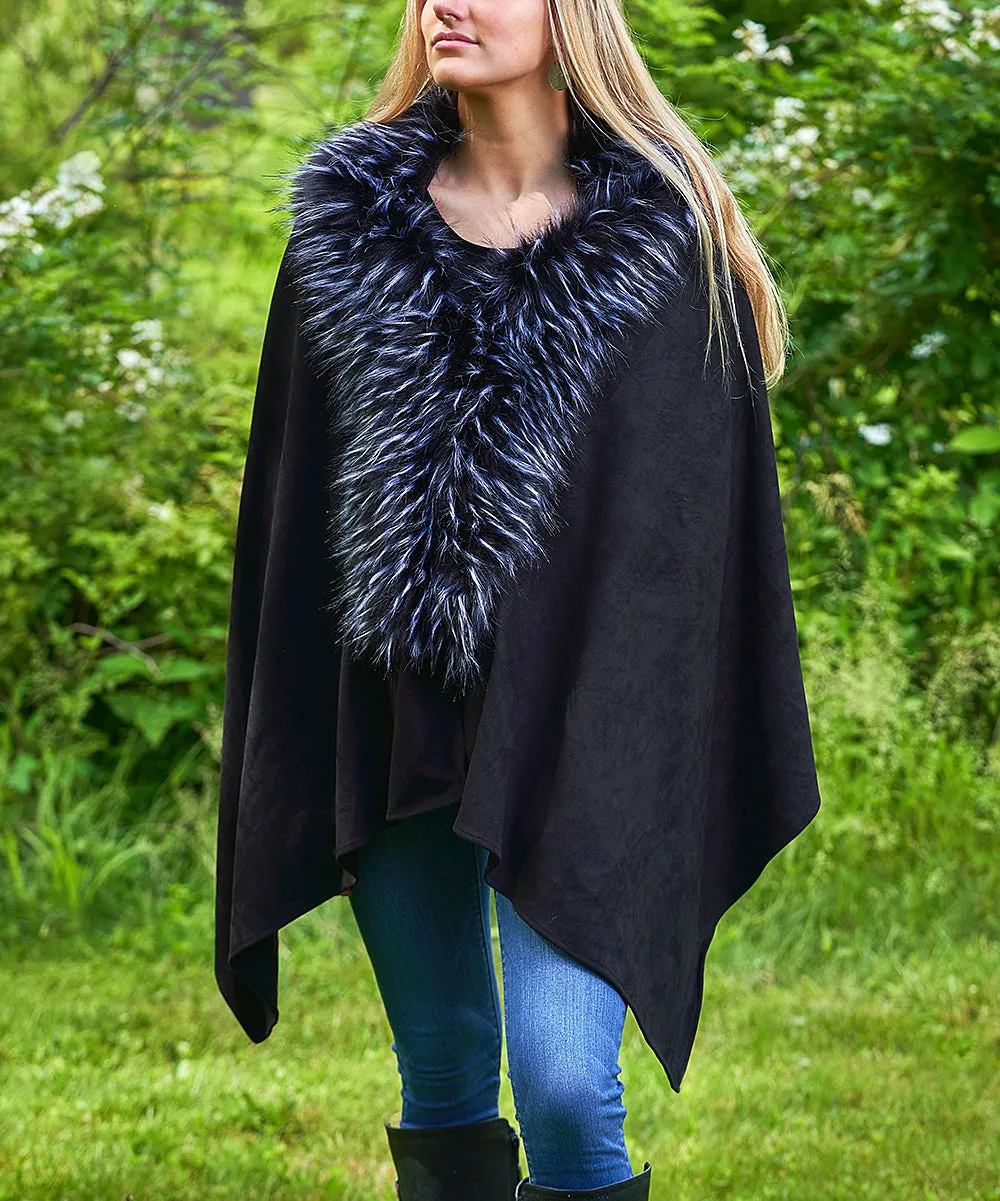 JC060286 Fur-Trim Shawl/Ruana