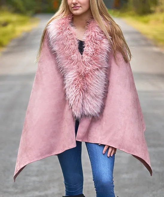 JC060286 Fur-Trim Shawl/Ruana