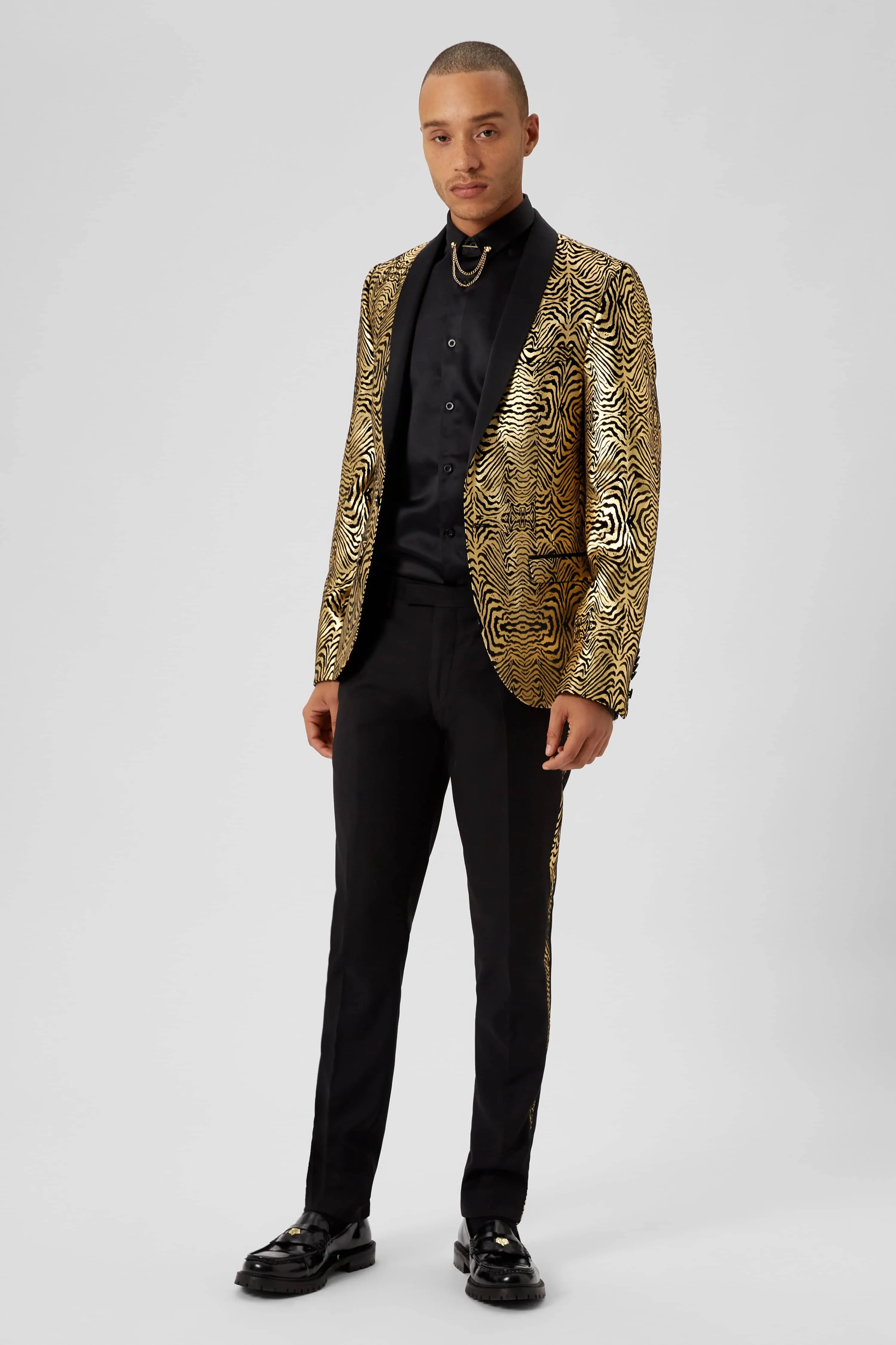 Kalman Skinny Fit Gold Zebra Print Trousers - ARCHIVE