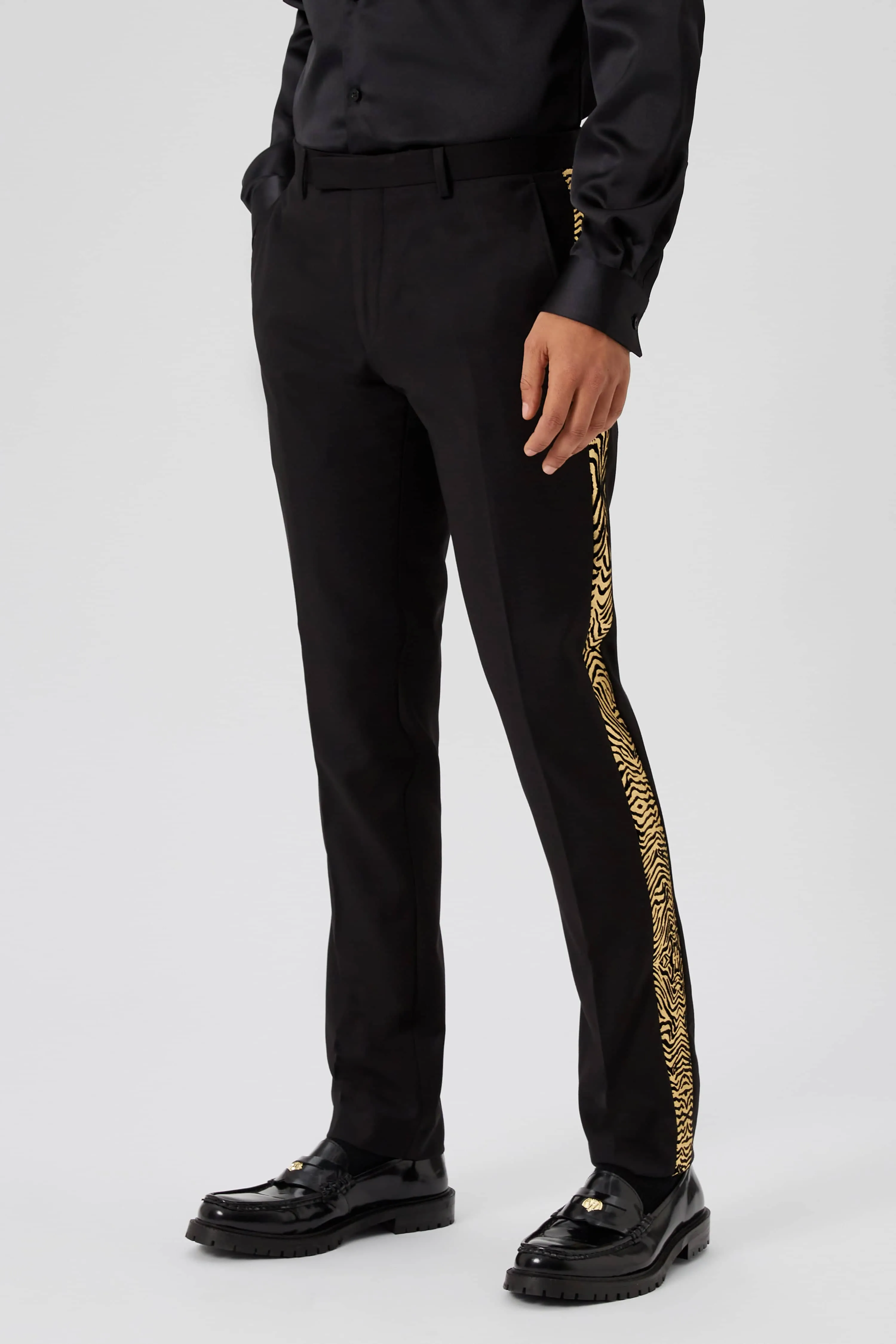 Kalman Skinny Fit Gold Zebra Print Trousers - ARCHIVE