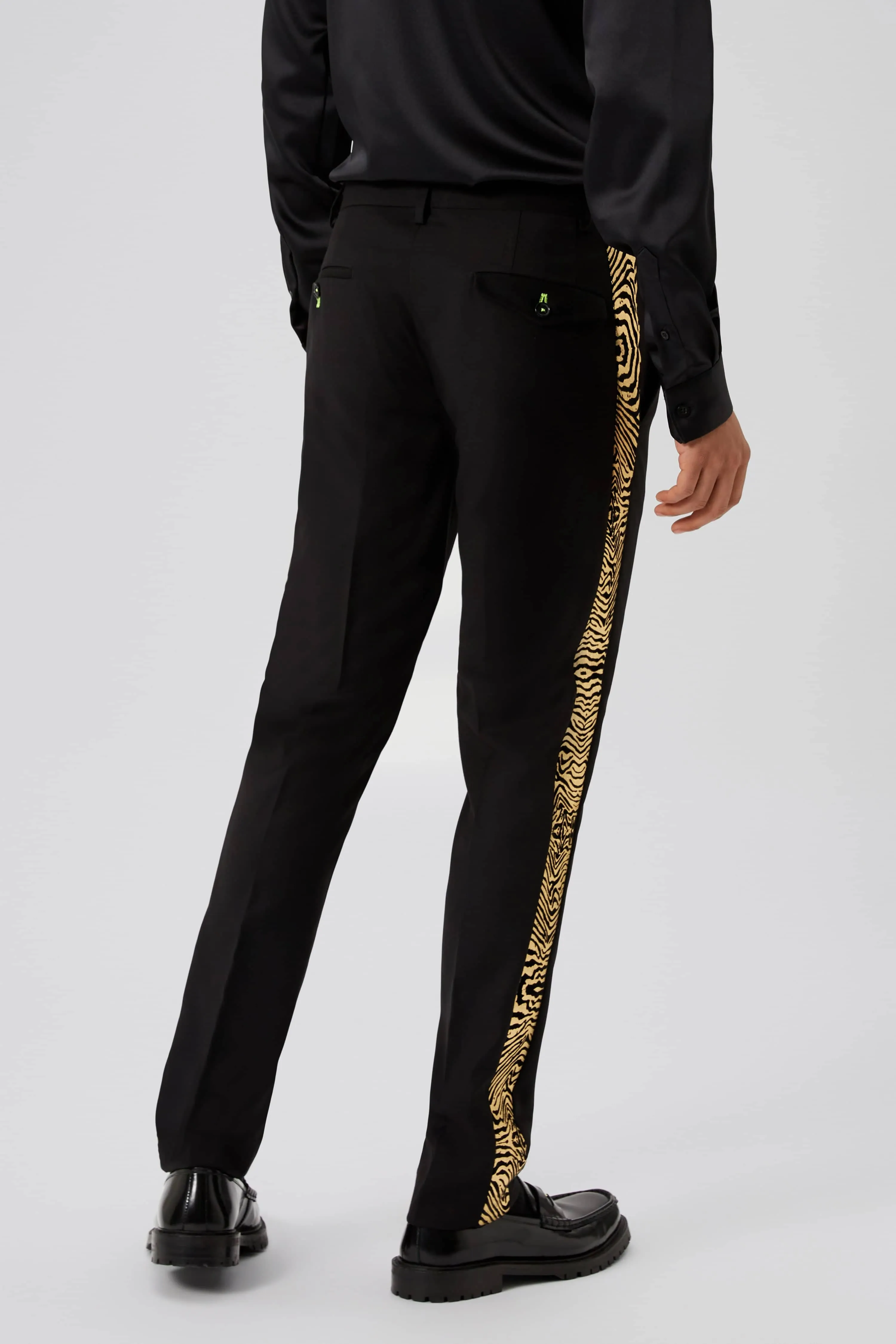 Kalman Skinny Fit Gold Zebra Print Trousers - ARCHIVE