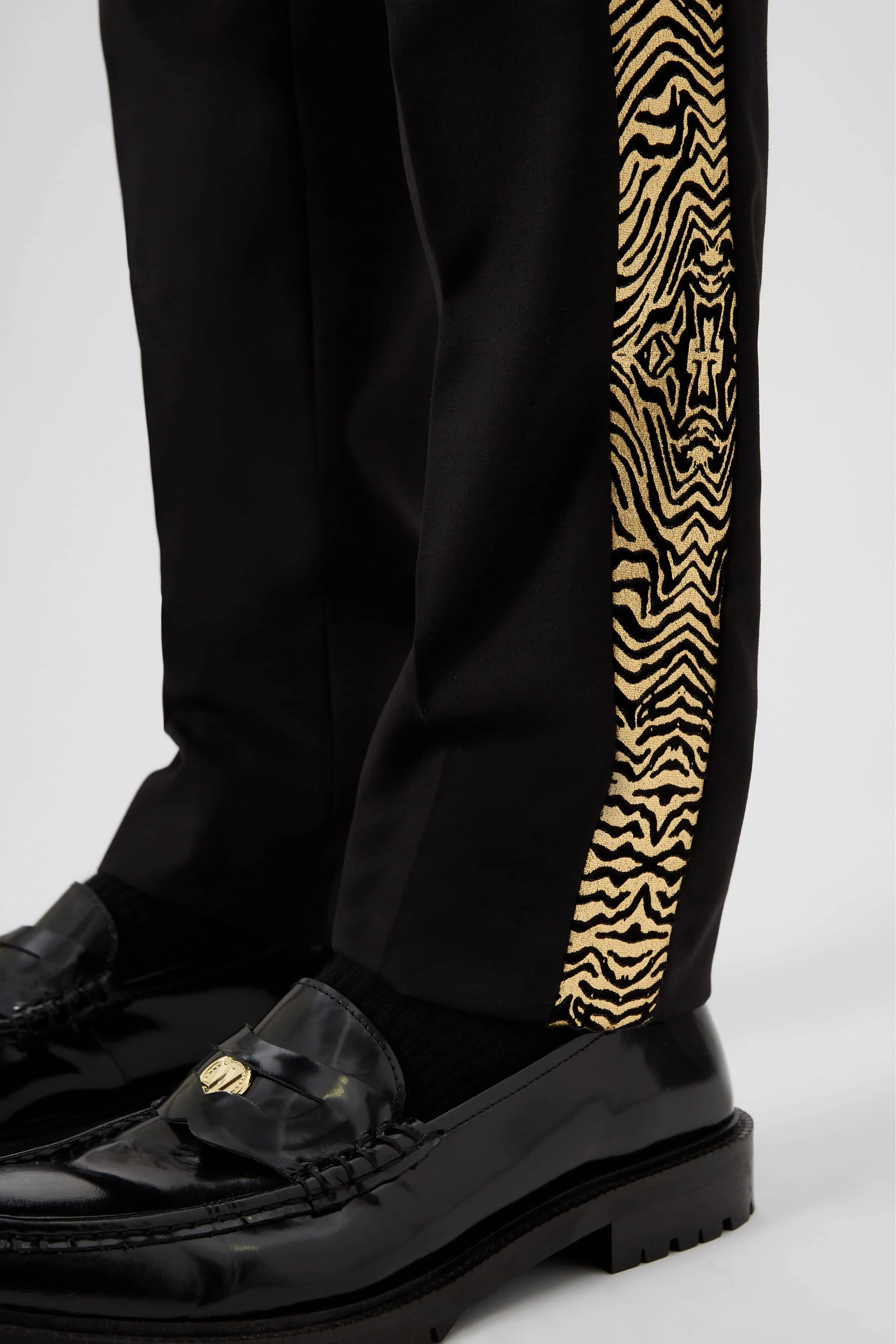 Kalman Skinny Fit Gold Zebra Print Trousers - ARCHIVE